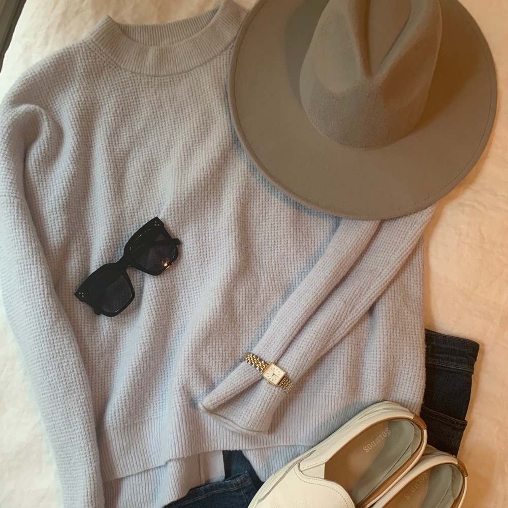 J Crew Light Blue Waffle Knit w/ Button Detail
